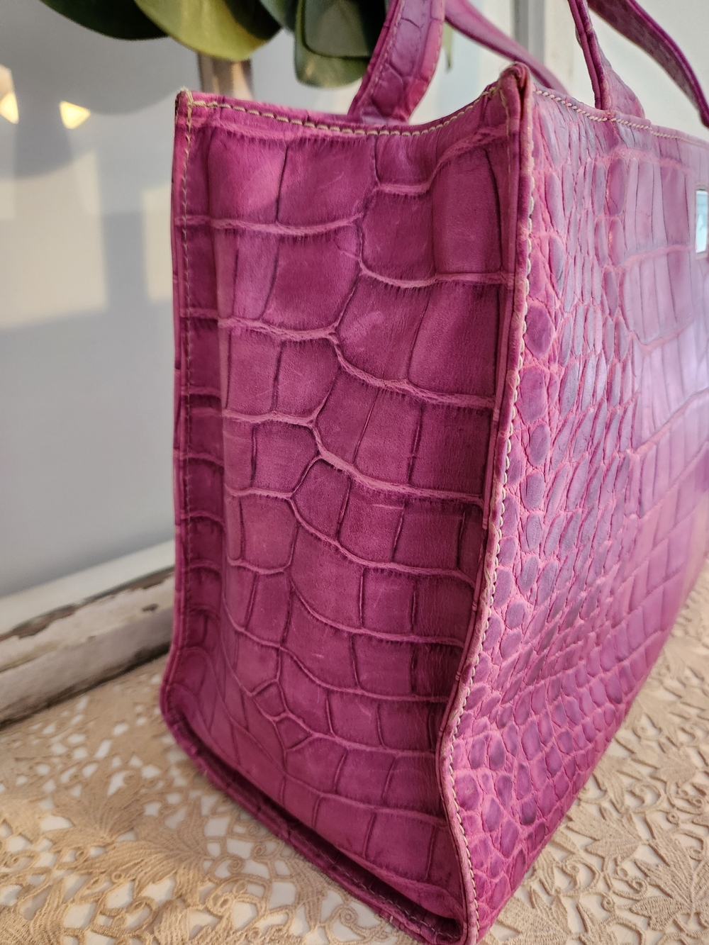 Dooney & Bourke Pink Croc-Embossed Tote Bag - Picture 4 of 12